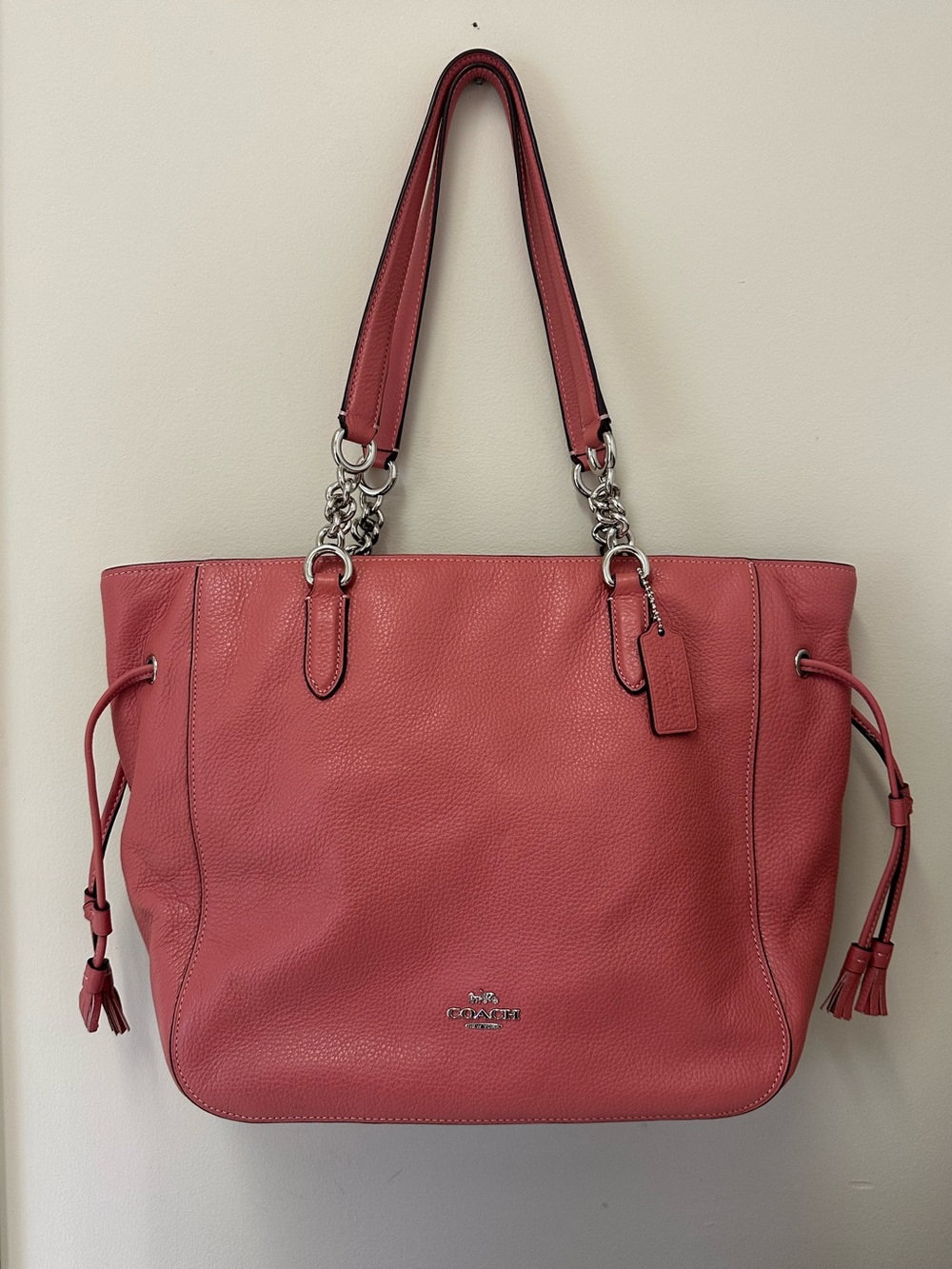 Coach Elle Chain Tote in Pink Pebbled Leather